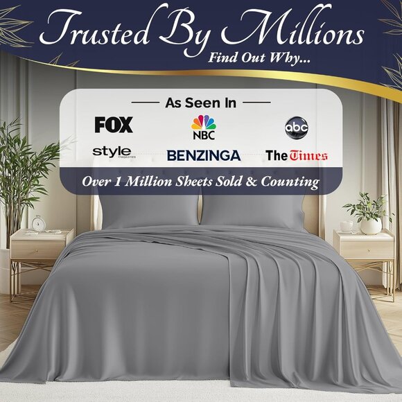 10- 100% Viscose Derived from Bamboo Sheets King Size 4pcs - Cooling 17" Deep - Picture 6 of 7